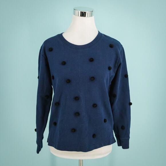 J. Crew Size Small S Blue Pom Pom Embellished Crew Neck Long Sleeve Sweatshirt - Picture 1 of 6